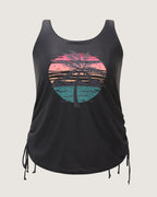 Island Print Drawstring Adjustable Swim Top