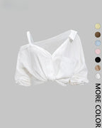 Asymmetric Cold-Shoulder Button-Down Blouse