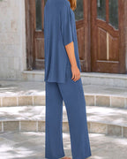 Relaxed Split-Hem Top & Wide-Leg Pants Set
