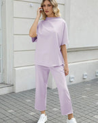 Relaxed Batwing Top & Wide-Leg Pants Set