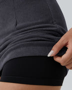 High-Waist 2-in-1 Corduroy A-Line Mini Skirt