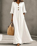 Boho Aesthetic Solid V-Neck A-Line Maxi Dress