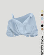 Asymmetric Cold-Shoulder Button-Down Blouse