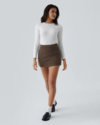 High-Waist 2-in-1 Corduroy A-Line Mini Skirt