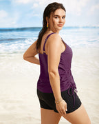Island Print Drawstring Adjustable Swim Top