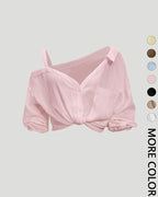 Asymmetric Cold-Shoulder Button-Down Blouse