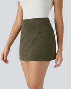 High-Waist 2-in-1 Corduroy A-Line Mini Skirt