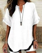 Relaxed V-Neck Short Sleeve Blouse