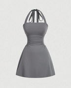 Ruched Tie-Back Halter A-Line Dress