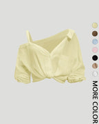 Asymmetric Cold-Shoulder Button-Down Blouse