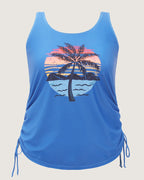 Island Print Drawstring Adjustable Swim Top