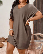 Plus Size V-Neck Batwing Sleeve T-Shirt Dress