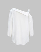 Asymmetric Cold-Shoulder Button-Down Blouse