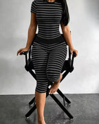 Striped Two-Piece Crop Top & Capri Leggings Set