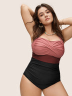 Contrast Twist Front Tummy-Control One Piece Swimsuit