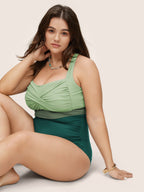 Contrast Twist Front Tummy-Control One Piece Swimsuit