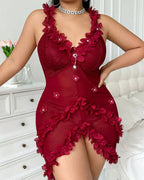 Sexy Plus Size V-Neck Spaghetti Strap Nightie with Backless Ruffles