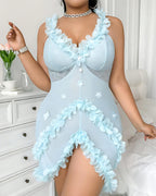 Sexy Plus Size V-Neck Spaghetti Strap Nightie with Backless Ruffles