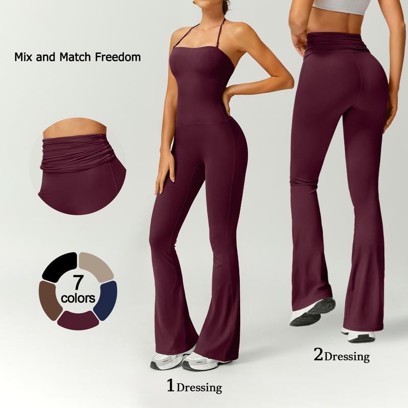 Women’s Halter Neck Bodycon Flare Jumpsuit – Stretchy, Butt-Lifting Activewear