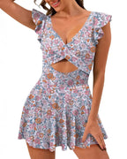One Piece Swimsuit Ruffle Cutout Swimdress Tummy Control V Neck
