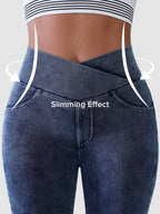 SHAPECURVE Crossover Denim Side Pockets Sculpting Leggings