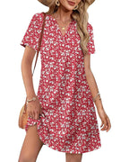 Summer 2026 Women’s V-Neck Casual Short Sleeve Dress Beach Wedding Vacation Wear