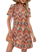Summer 2026 Women’s V-Neck Casual Short Sleeve Dress Beach Wedding Vacation Wear