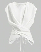 Women's Knit Round Neck Drop Shoulder Cross Back Top