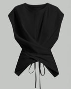 Women's Knit Round Neck Drop Shoulder Cross Back Top