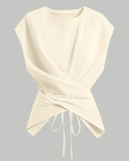 Women's Knit Round Neck Drop Shoulder Cross Back Top