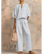 Women’s Lounge Set, Zip Top & Wide Leg Pants 2-Piece Casual Outfit