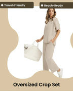 Women’s 2-Piece Set – Oversized Tee & Wide-Leg Pants, Casual Summer Wear