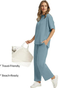Women’s 2-Piece Set – Oversized Tee & Wide-Leg Pants, Casual Summer Wear