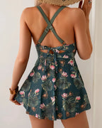 Women’s Tummy Control V-Neck Swimdress, Cross Back One-Piece