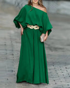 Skew Neck Set – Lantern Top & Wide Leg Pants