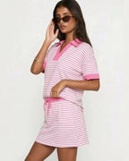 2-Piece V-Neck Polo Skort with Built-in Shorts