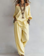 Summer Linen Set Relaxed Fit Top & Wide-Leg Pants Effortless Casual Wear