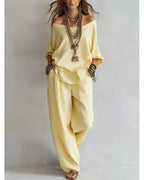 Summer Linen Set Relaxed Fit Top & Wide-Leg Pants Effortless Casual Wear