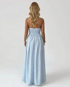 Women’s Pinstripe V-Neck Halter Maxi Dress – Summer Beachwear