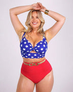 High-waisted shaping two-piece bikini set, designed to create a flattering silhouette