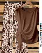 Women’s Printed Shirt & Loose Pants Set, Casual Summer 2-Piece Outfit