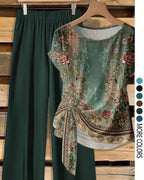 Women’s Printed Shirt & Loose Pants Set, Casual Summer 2-Piece Outfit