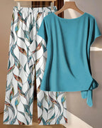 Women’s Printed Shirt & Loose Pants Set, Casual Summer 2-Piece Outfit
