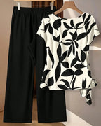 Women’s Printed Shirt & Loose Pants Set, Casual Summer 2-Piece Outfit