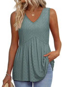 Women’s Peplum Tank Tops Sleeveless V-Neck Stretchy Summer Babydoll Tops