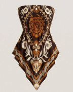 Boho Plus Size Ethnic Print Tube Top Asym Hem