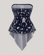 Boho Plus Size Ethnic Print Tube Top Asym Hem