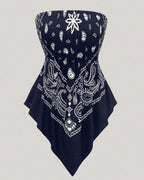 Boho Plus Size Ethnic Print Tube Top Asym Hem