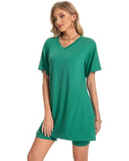 Women Summer Lounge Set Oversized Tee Biker Shorts Reversible Tracksuit