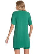 Women Summer Lounge Set Oversized Tee Biker Shorts Reversible Tracksuit